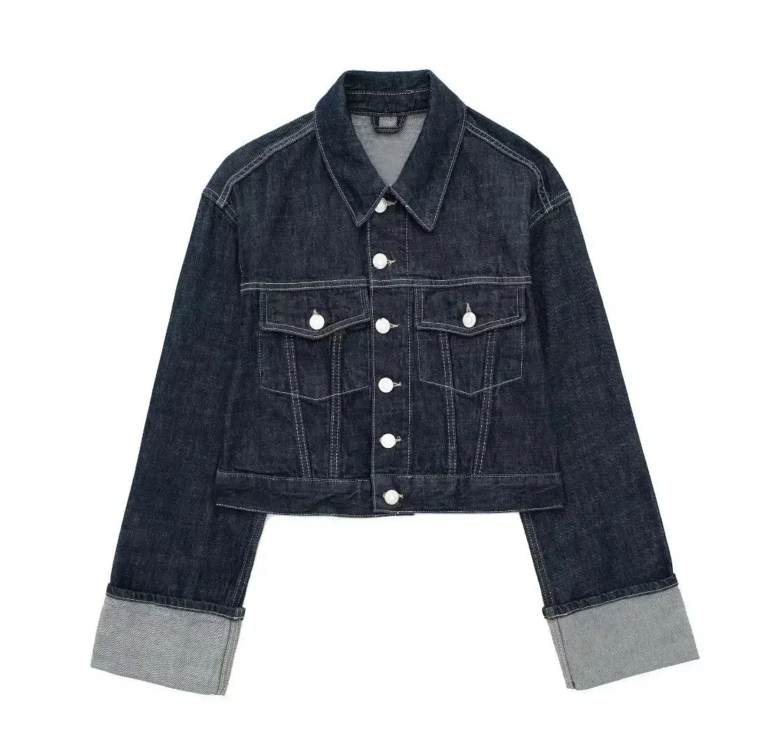Veste en jean à simple boutonnage pour femme, pantalon taille haute, pantalon large à fermeture éclair, mode rétro, imbibé, épissage, poche, ensemble 2 pièces