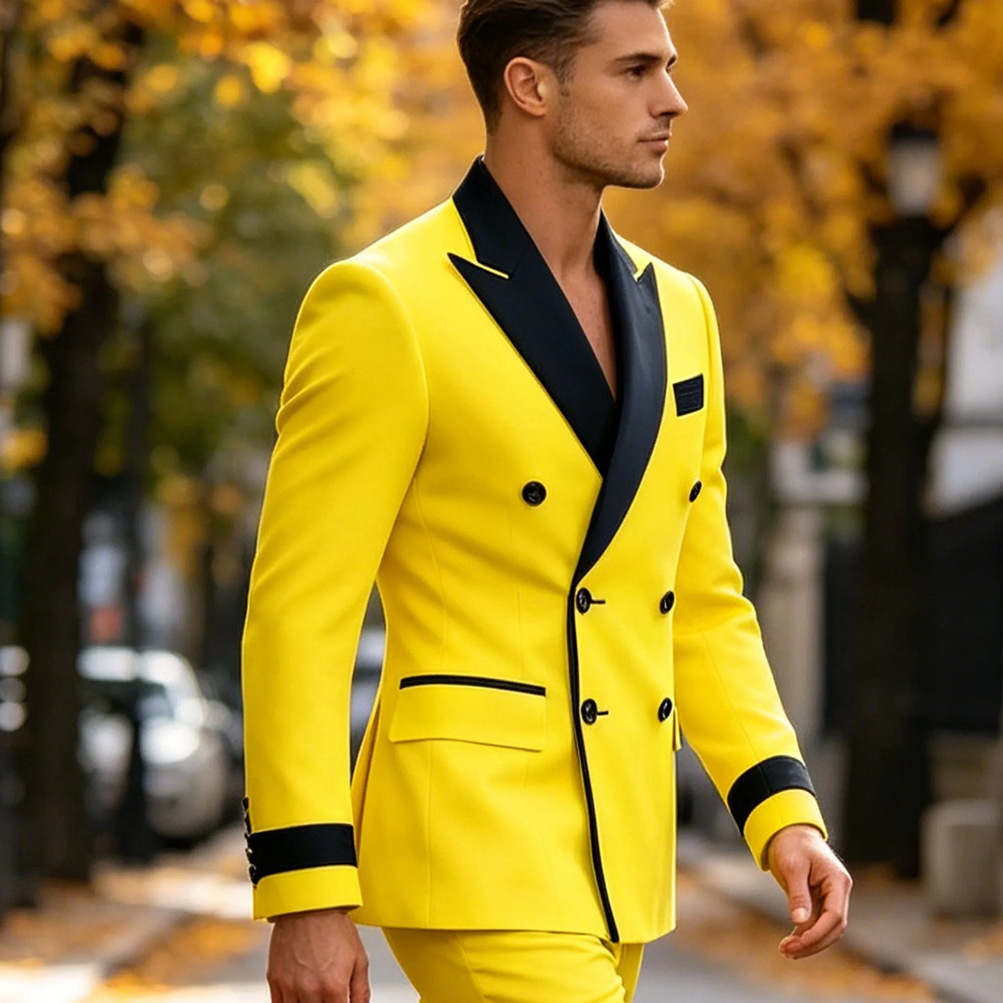 Blazer de costume élégant pour homme en serge, classique, croisé, coupe ajustée, avec revers à pointe noirs, veste formelle pour affaires, décontracté ou soirée