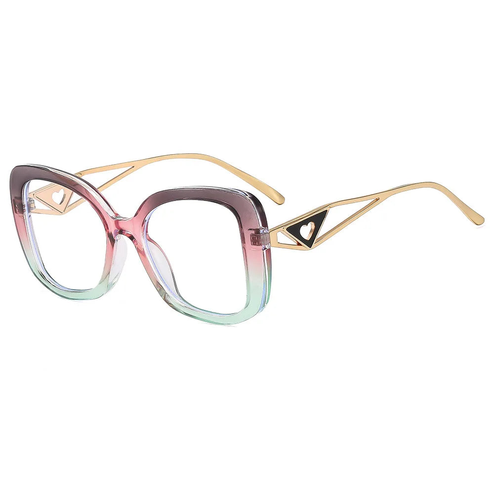 Lunettes de lecture carrées surdimensionnées de marque de luxe pour femmes, monture triangulaire en forme de cœur, lunettes anti-lumière bleue, lunettes d'ordinateur transparentes