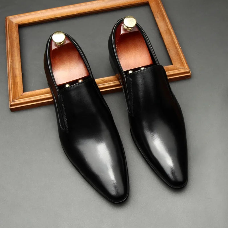 Chaussures à enfiler pour hommes à bout pointu en cuir véritable de vachette, style britannique, décontractées et habillées, première couche de qualité, enveloppantes