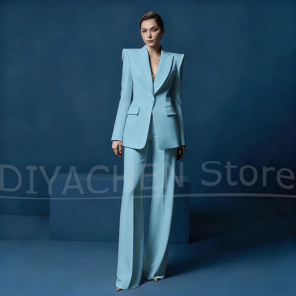 Ensemble tailleur pantalon large et blazer pour femme – Veste ajustée à un bouton avec revers pointus – Tenue élégante et formelle pour le bureau ou les soirées
