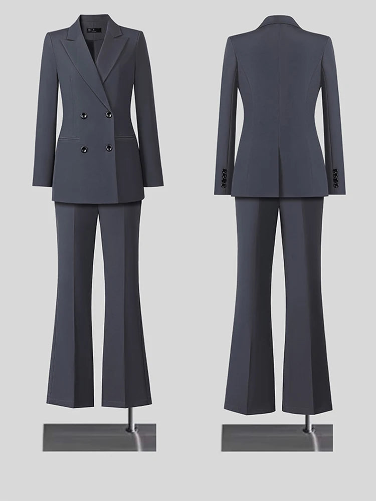 Gris bleu noir Blazer veste et pantalon femmes pantalon costume bureau dames femme affaires travail porter 2 pièces ensemble