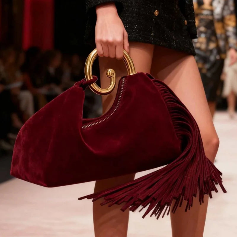 Sac à main créatif en forme de prêle pour femmes, tendance, Design français élégant à pampilles, anneau en métal, sac nuage, pochette de bal, sacs de Banquet