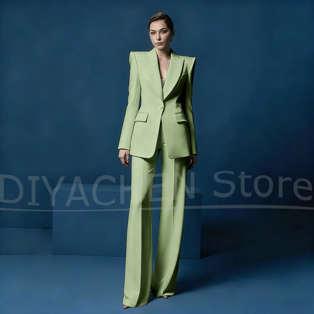 Ensemble tailleur pantalon large et blazer pour femme – Veste ajustée à un bouton avec revers pointus – Tenue élégante et formelle pour le bureau ou les soirées