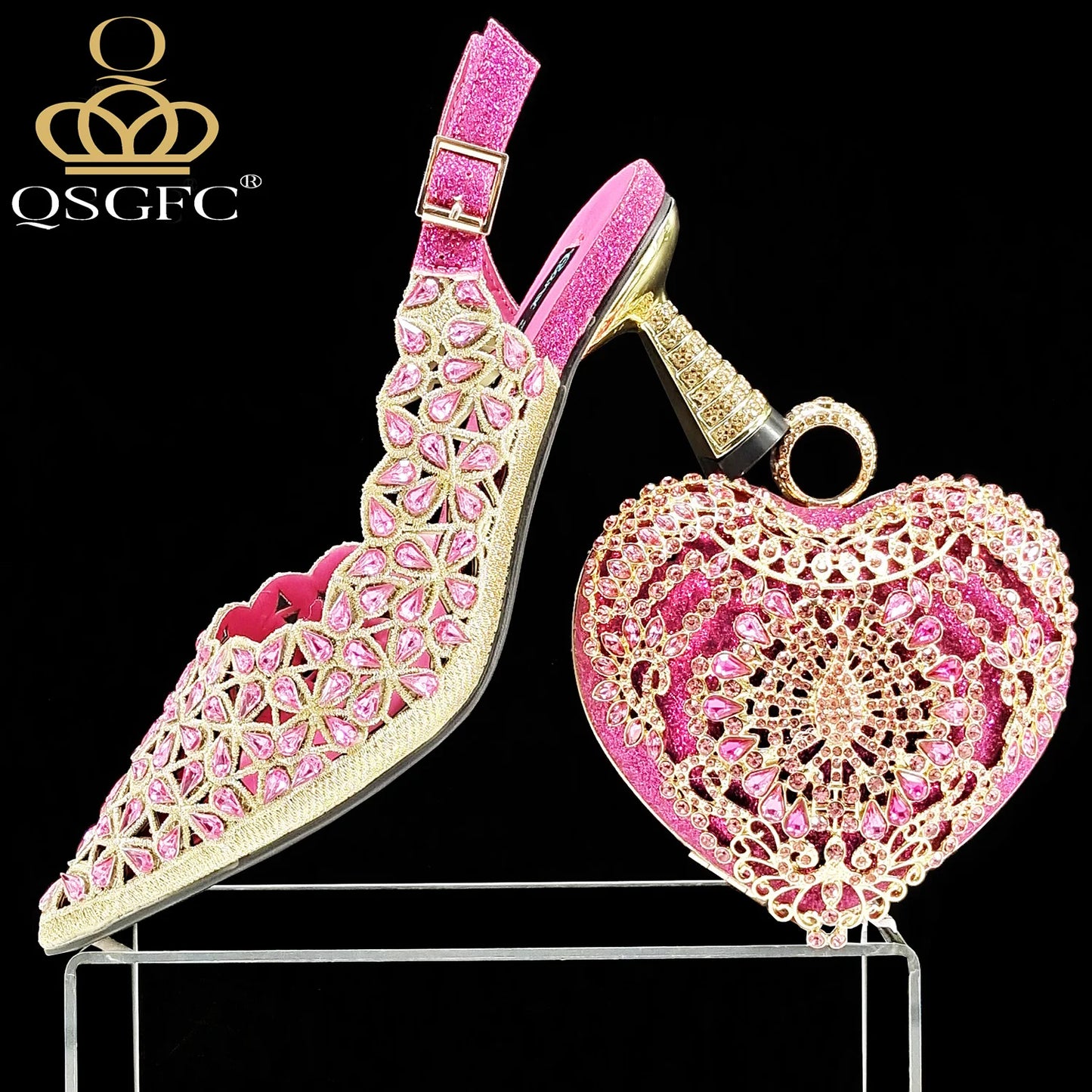 QSGFC nouveau INS mode Style strass découpe talons de fête bout pointu Orange femmes chaussures et sacs à talons