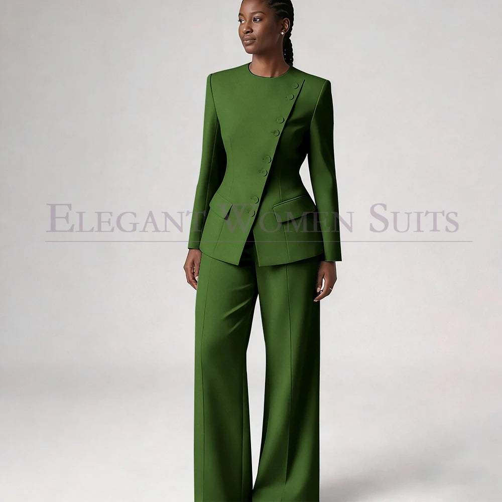 Costume de mode pour femme, blazer à simple boutonnage, col rond, longueur standard, ensemble 2 pièces veste et pantalon, tenue formelle de luxe