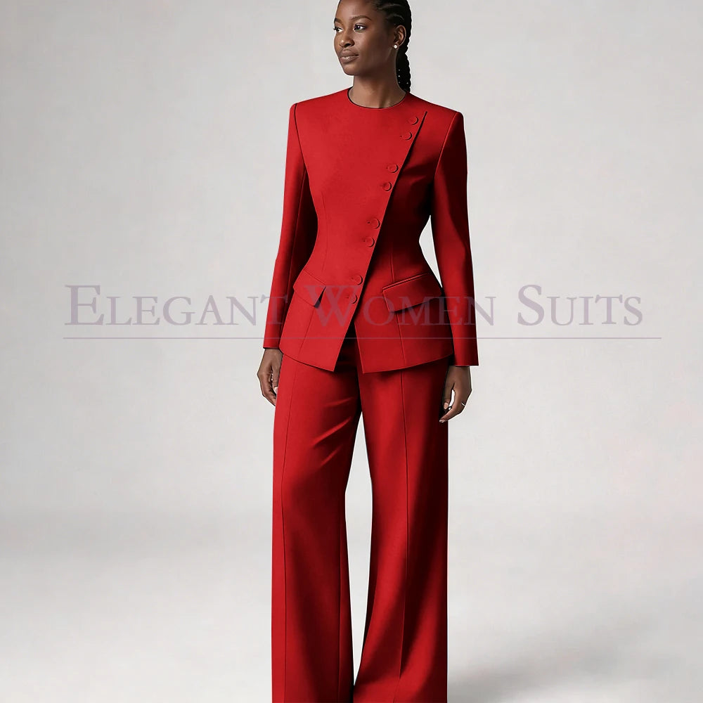 Costume de mode pour femme, blazer à simple boutonnage, col rond, longueur standard, ensemble 2 pièces veste et pantalon, tenue formelle de luxe