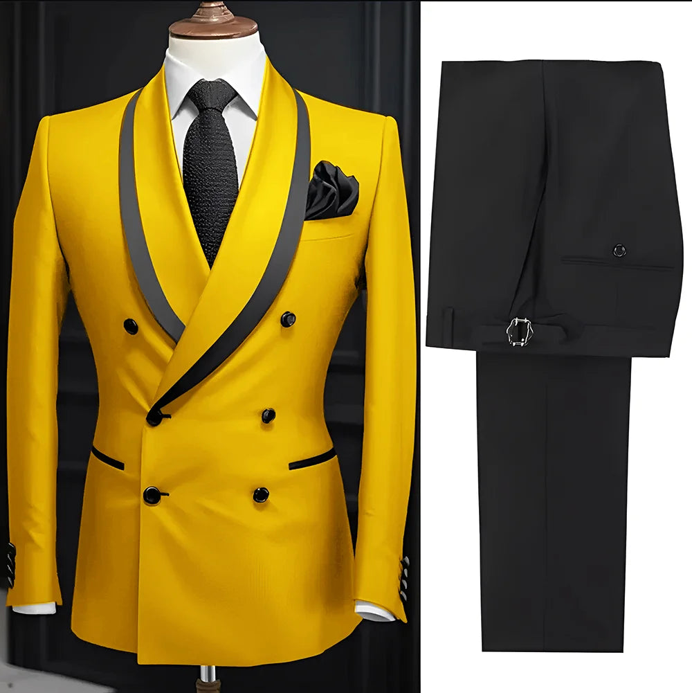 Men Suit Slim Fit Shawl Lapel Formal Wedding Groom Party Casual Outfits 2 Piece Formal Men's Blazer Pants Tuxedo