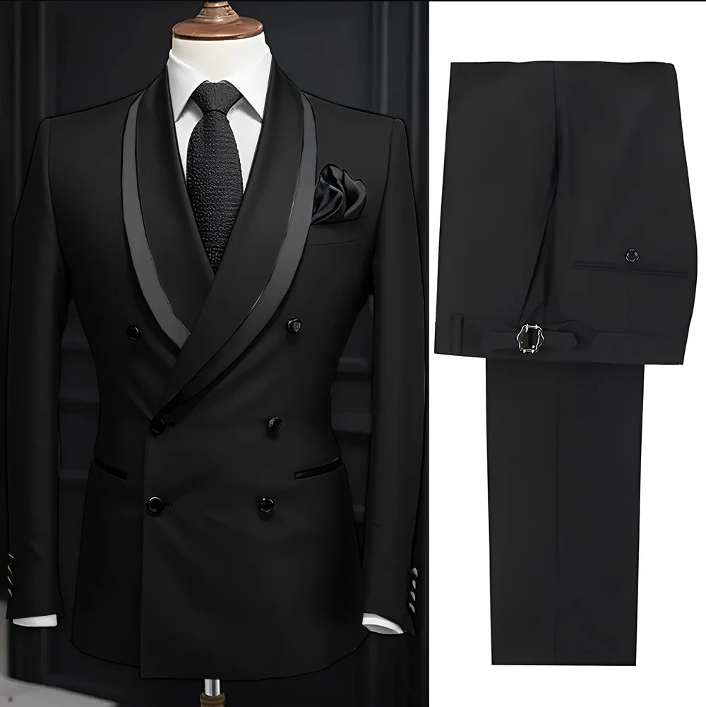 Men Suit Slim Fit Shawl Lapel Formal Wedding Groom Party Casual Outfits 2 Piece Formal Men's Blazer Pants Tuxedo