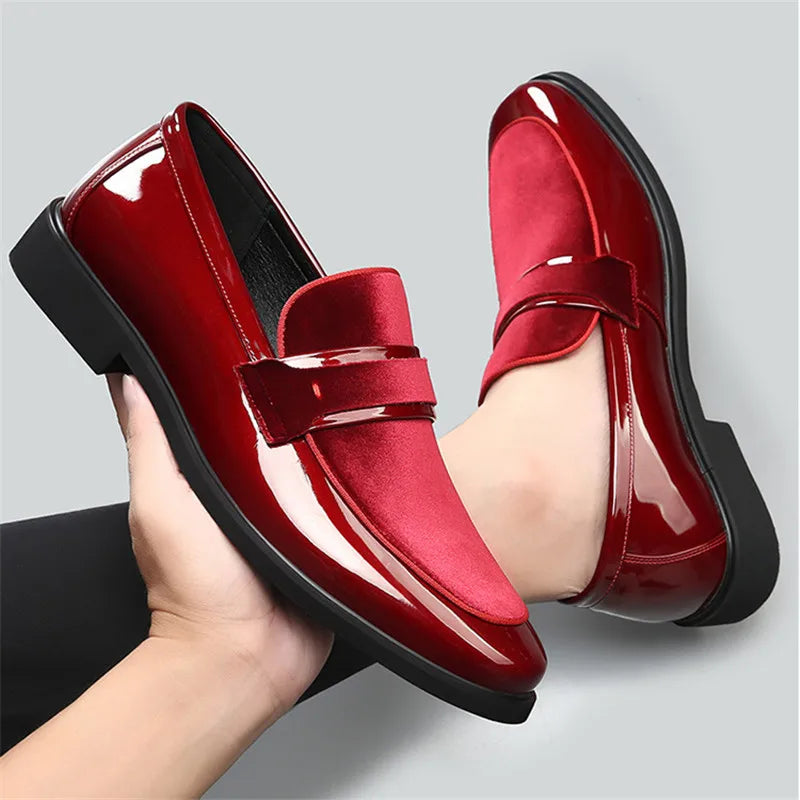 Nouvelles Chaussures de Mariage de Luxe pour Hommes en Daim Rouge Pointu, Mocassins Penny Formels, Chaussures Habillées pour Homme, Zapatos Hombre