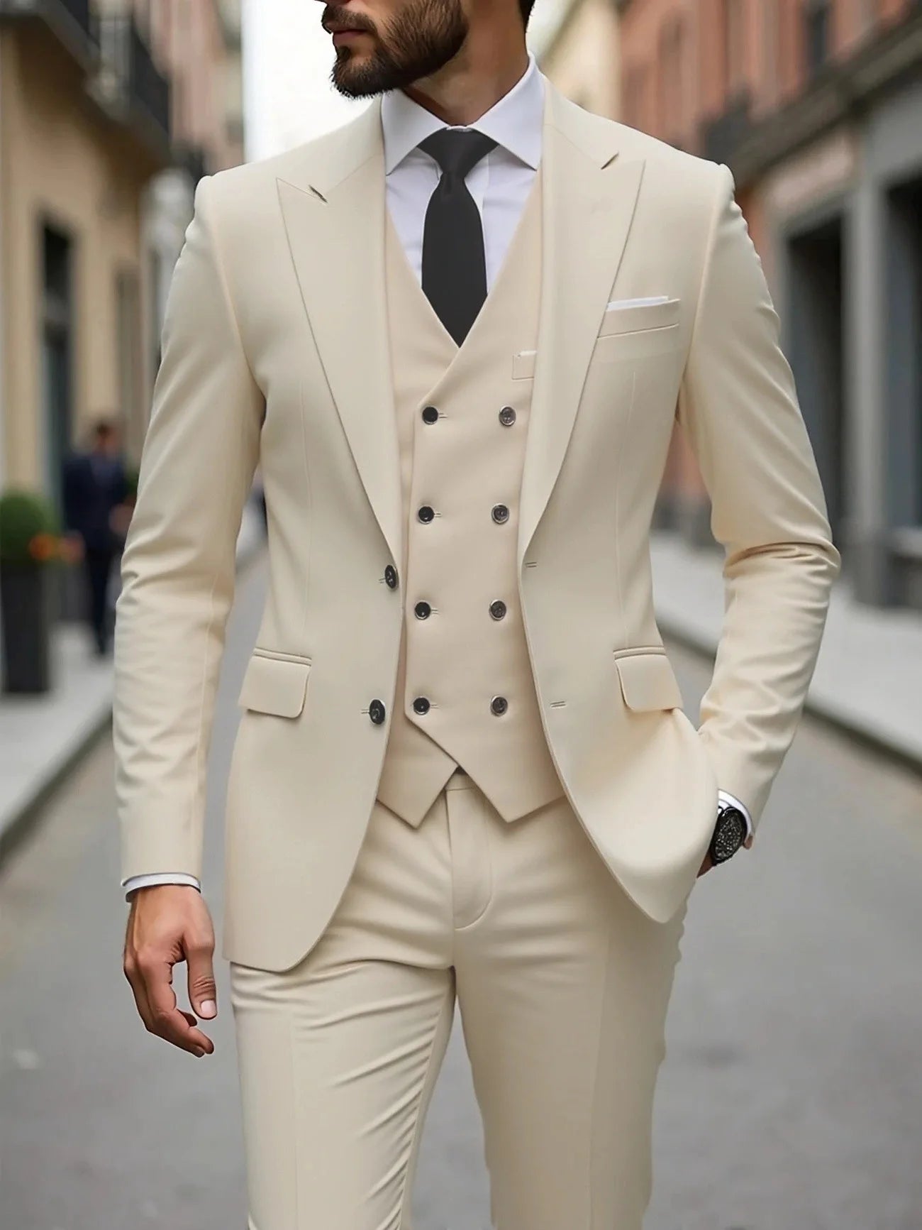Tuxedos de mariage classique coupe ajustée marié pour hommes 3 pièces costume de garçons d'honneur hommes d'affaires formels costumes (veste + gilet + pantalon)