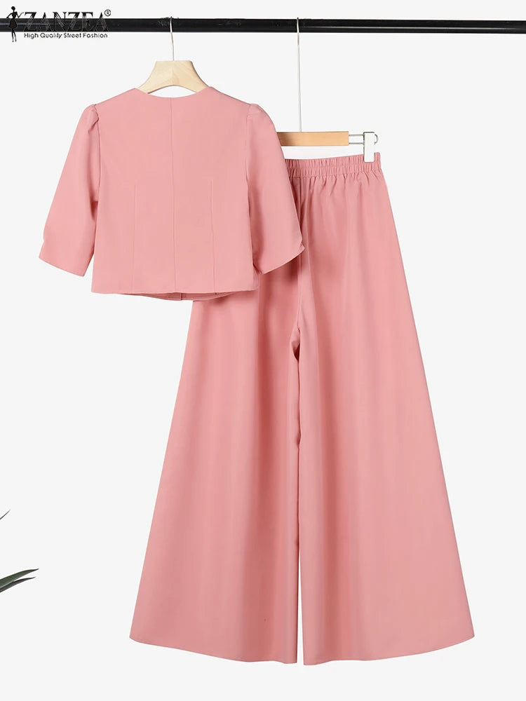 ZANZEA – ensemble pantalon 2 pièces pour femmes, haut court élégant et chic et pantalon à jambes larges, tenue deux pièces, costumes à pantalon, vêtements pour femmes, 3XL