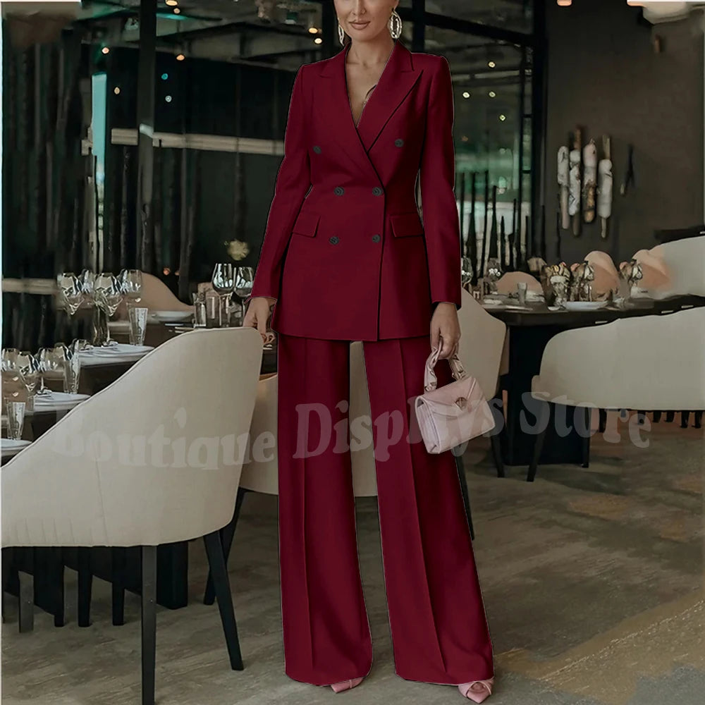 Costume rose clair pour femmes, tenue élégante, Double boutonnage, revers à pointe, droit, bureau d'affaires, ensemble formel deux pièces