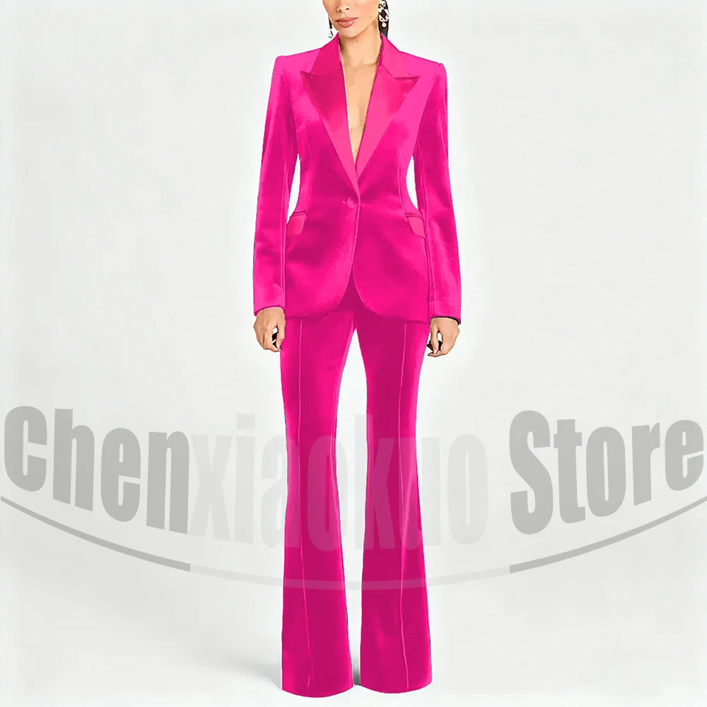 Ensemble de costume en velours pour femmes, Blazer à un bouton et pantalon évasé, vêtements de cérémonie élégants pour soirée, bal, tenue Slim, deux pièces