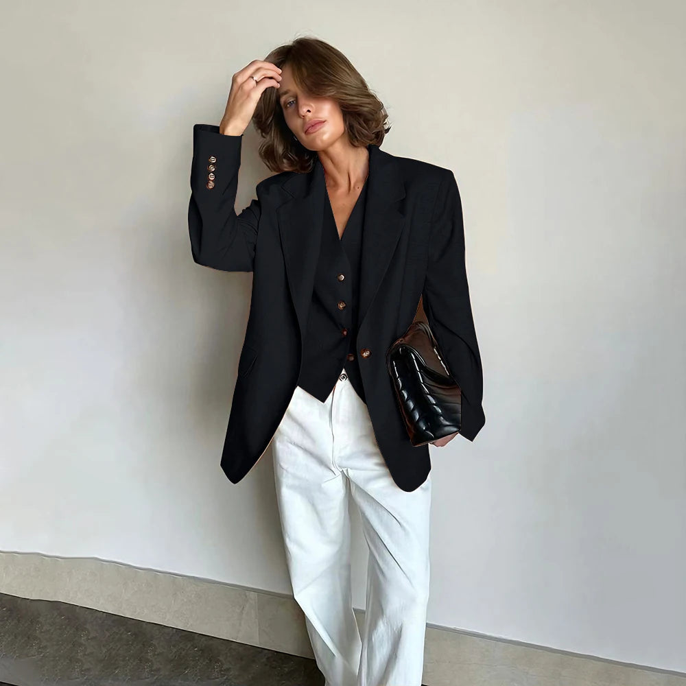 Slim Fit Women's Suits Linen Three Pieces Pant Sets High-end Single Button Notch Lapel Blazer Elegant Daily Business Office Wear