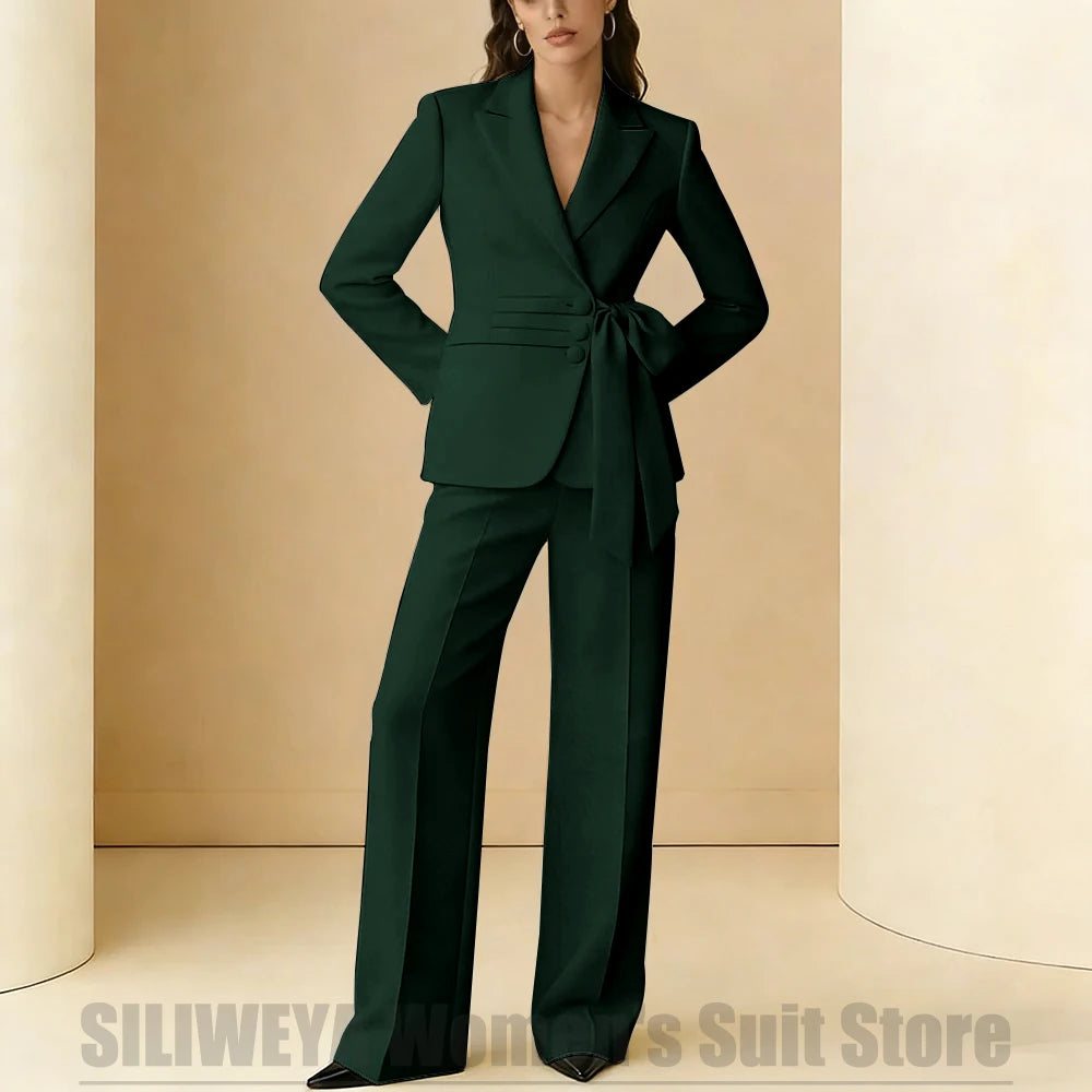 Costume 2 pièces pour femmes, Design avec ceinture à nœud, tenue formelle pour fête de mariage, bal de promo, bureau, mode, revers, costumes quotidiens décontractés pour dames