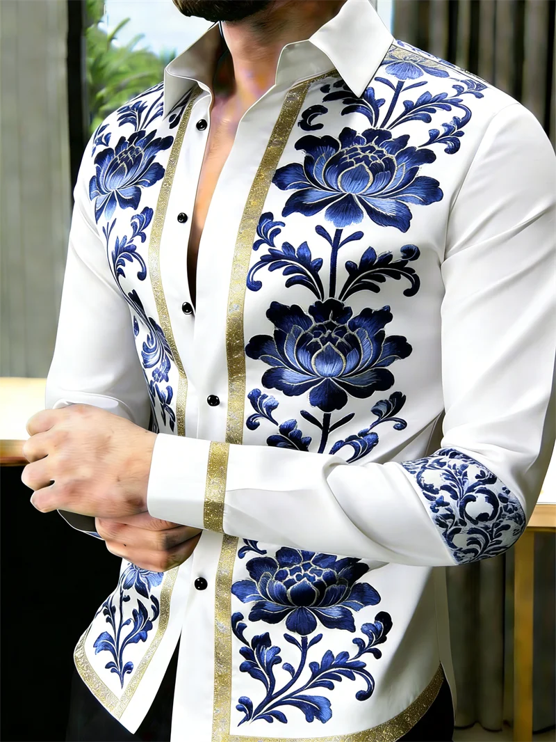 Nouvelle chemise à manches longues pour homme, motif floral 3D imprimé, 11 couleurs, chemise de haute qualité, chemise décontractée à manches longues avec col