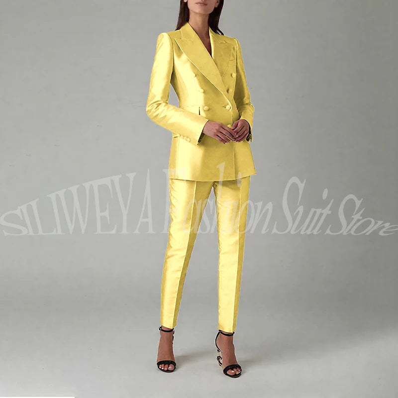 Ensemble blazer et pantalon à double boutonnage pour femme, rose brillant, vêtements élégants pour femme, coupe couvertes, tenue de bureau, luxe, 2 pièces