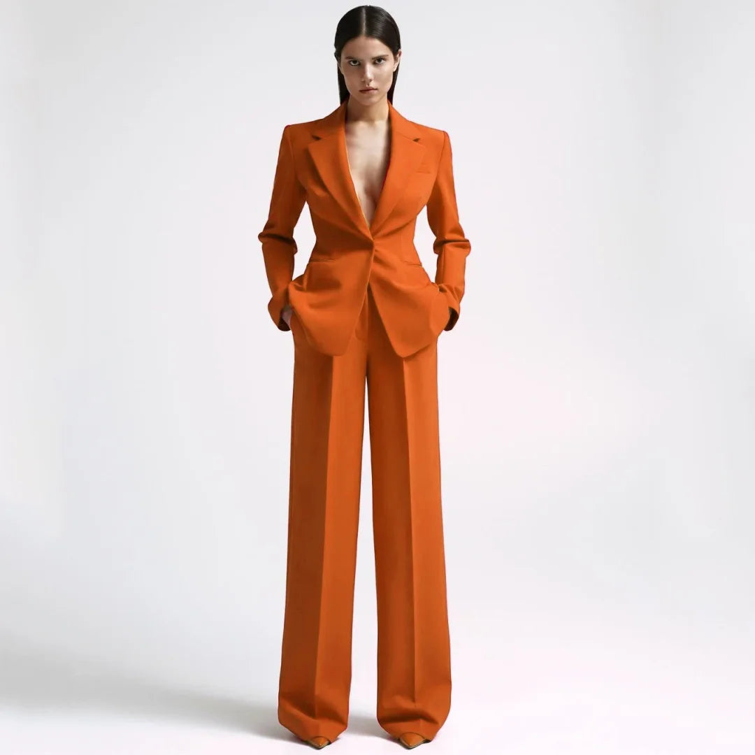 Costume 2 pièces rouge avec revers pour femmes, bouton unique, pour fête de mariage, travail d'affaires, trajet quotidien, Shopping décontracté, Blazer et pantalon
