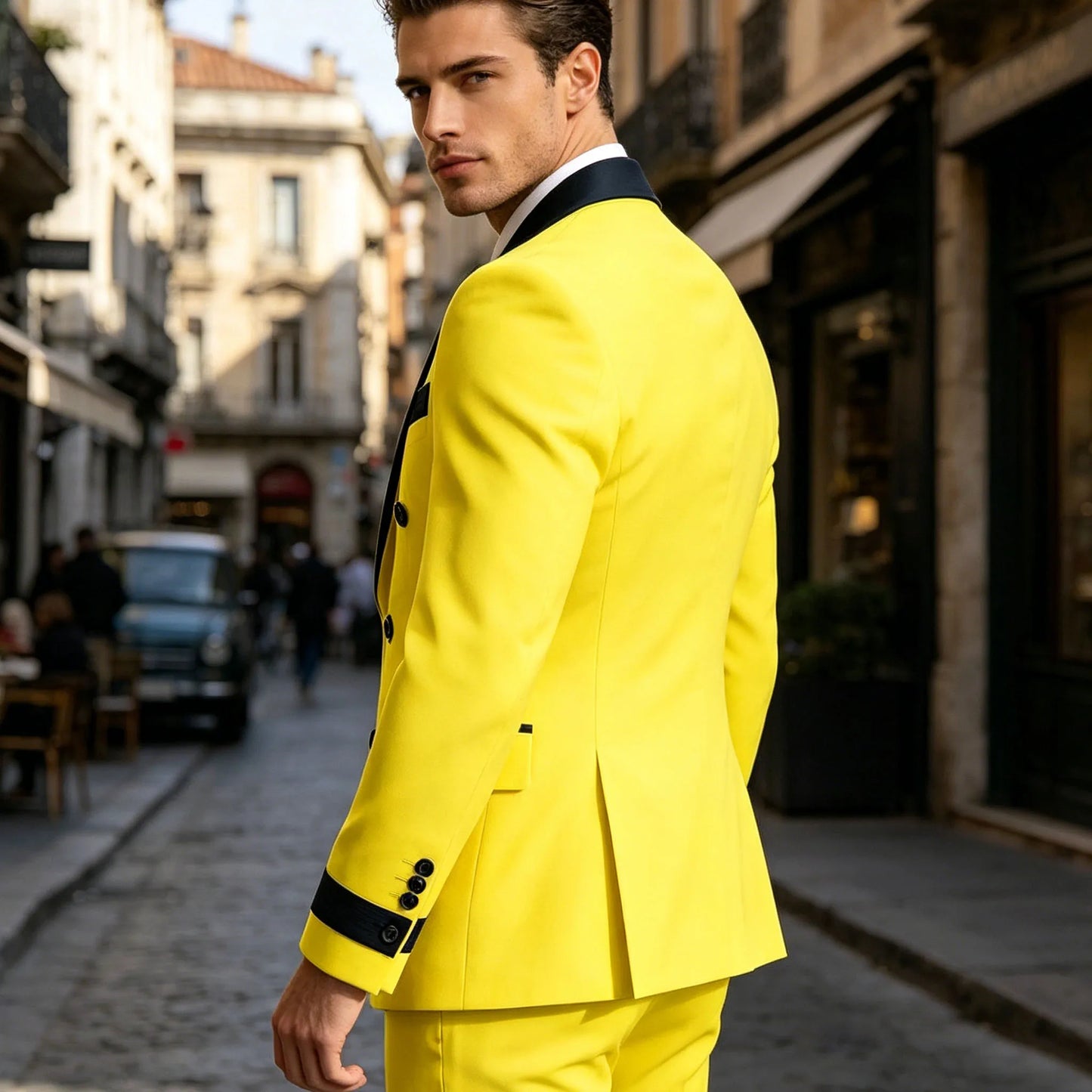 Blazer de costume élégant pour homme en serge, classique, croisé, coupe ajustée, avec revers à pointe noirs, veste formelle pour affaires, décontracté ou soirée