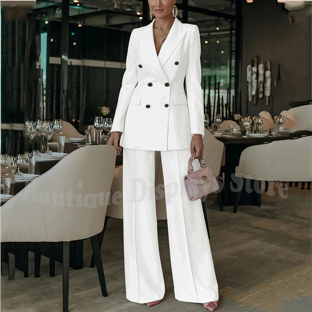 Costume rose clair pour femmes, tenue élégante, Double boutonnage, revers à pointe, droit, bureau d'affaires, ensemble formel deux pièces