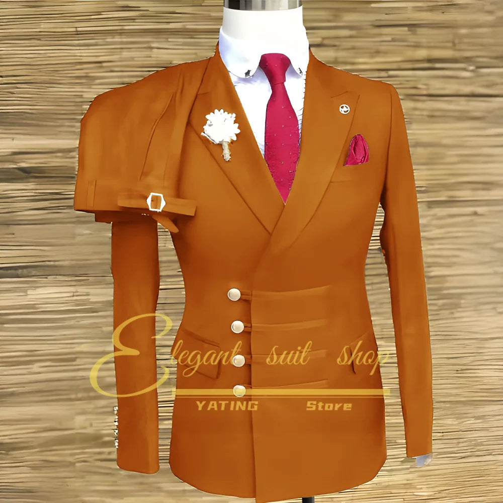 Costumes de mariage formels pour hommes, ensemble veste et pantalon 2 pièces, vêtements masculins à Double boutonnage