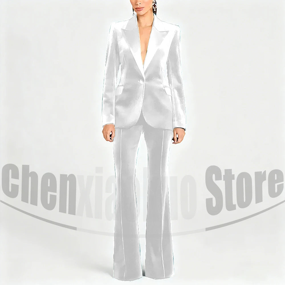 Ensemble de costume en velours pour femmes, Blazer à un bouton et pantalon évasé, vêtements de cérémonie élégants pour soirée, bal, tenue Slim, deux pièces