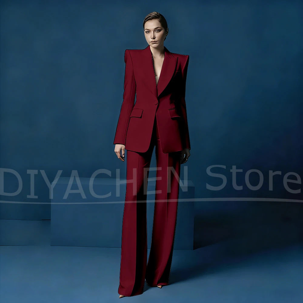 Ensemble tailleur pantalon large et blazer pour femme – Veste ajustée à un bouton avec revers pointus – Tenue élégante et formelle pour le bureau ou les soirées
