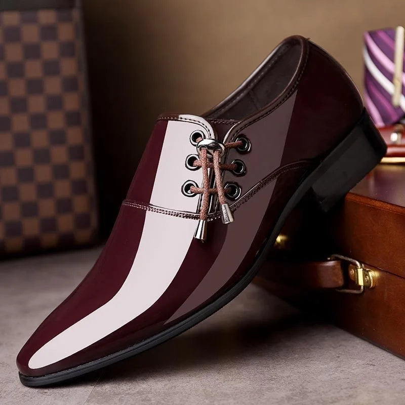 Chaussures habillées à bout pointu pour hommes, chaussures de mariage en cuir verni, Oxfords à enfiler, chaussures de fête, mocassins d'affaires de luxe