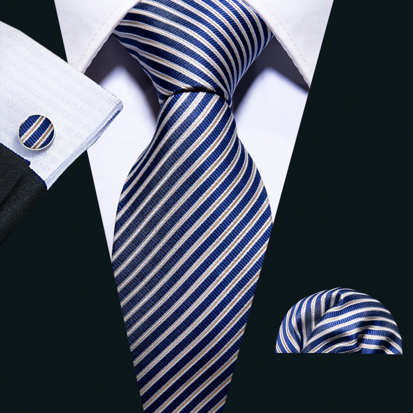 Hommes cravate or bleu marine rayé soie cravate Barry.Wang 3.4 "Jacquard fête mariage tissé créateurs de mode cravate pour hommes d'affaires