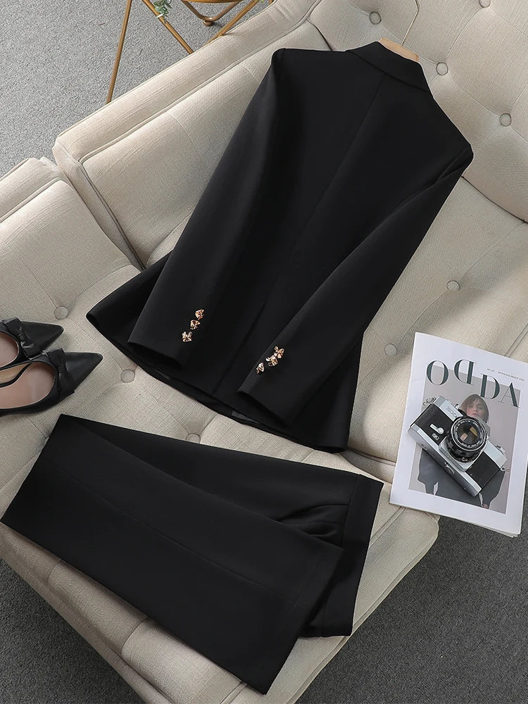 Costume pantalon pour femme, ensemble 2 pièces, rose, noir, Beige, vêtements de travail d'affaires, Blazer formel, veste et pantalon, automne hiver