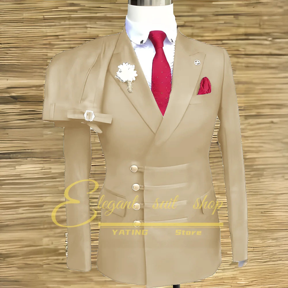 Costumes de mariage formels pour hommes, ensemble veste et pantalon 2 pièces, vêtements masculins à Double boutonnage