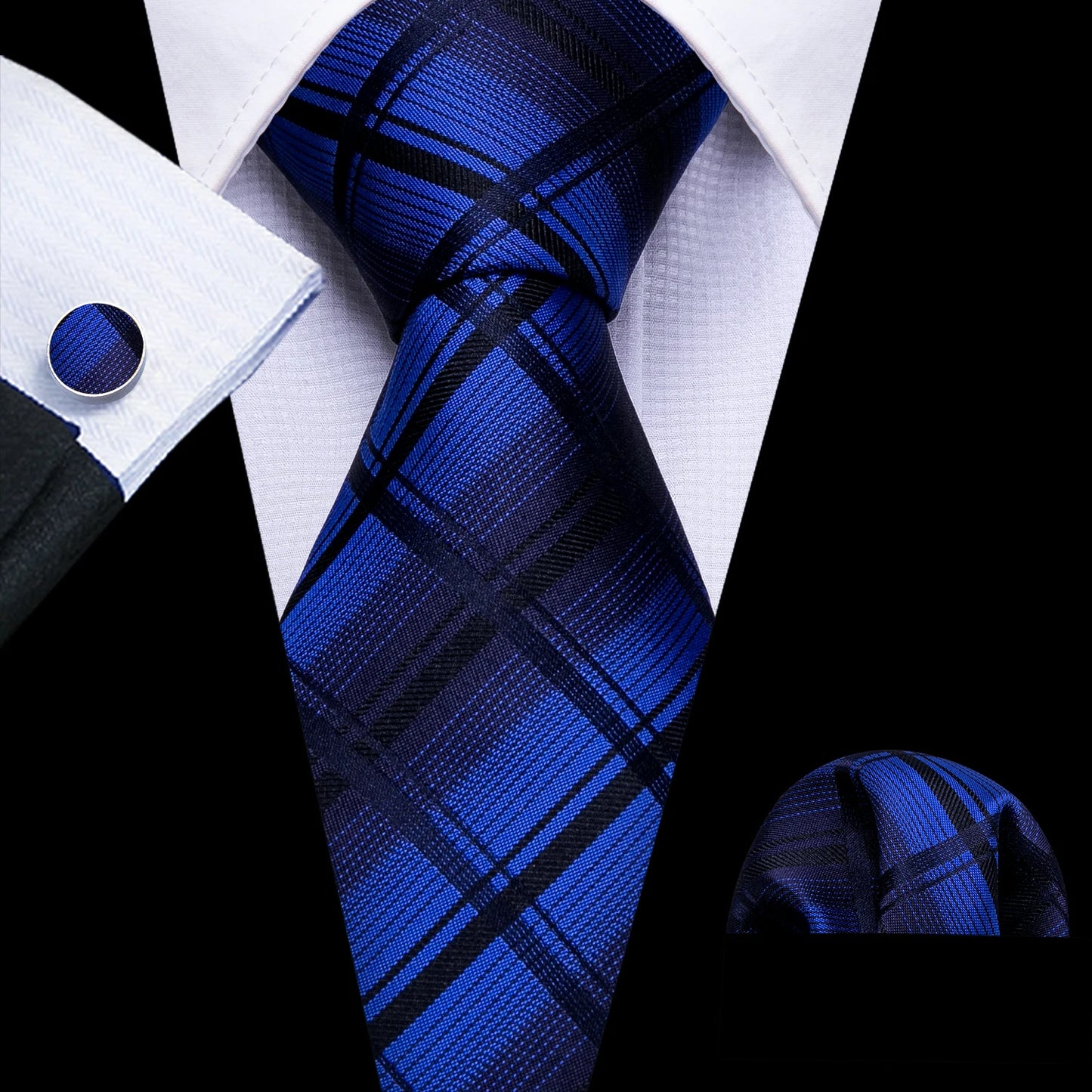 Hommes cravate or bleu marine rayé soie cravate Barry.Wang 3.4 "Jacquard fête mariage tissé créateurs de mode cravate pour hommes d'affaires