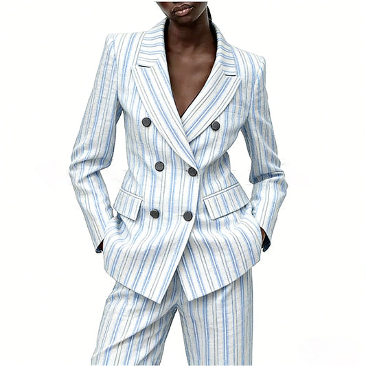 Ensemble tailleur pantalon femme été, blazer croisé à revers pointus coupe classique, ensemble 2 pièces mode