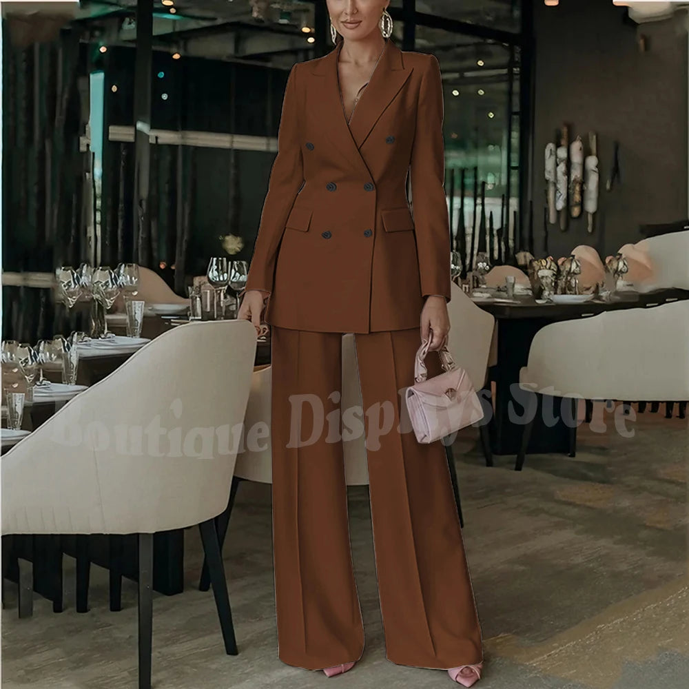 Costume rose clair pour femmes, tenue élégante, Double boutonnage, revers à pointe, droit, bureau d'affaires, ensemble formel deux pièces