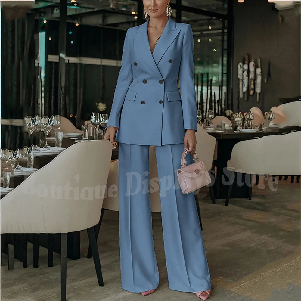 Costume rose clair pour femmes, tenue élégante, Double boutonnage, revers à pointe, droit, bureau d'affaires, ensemble formel deux pièces