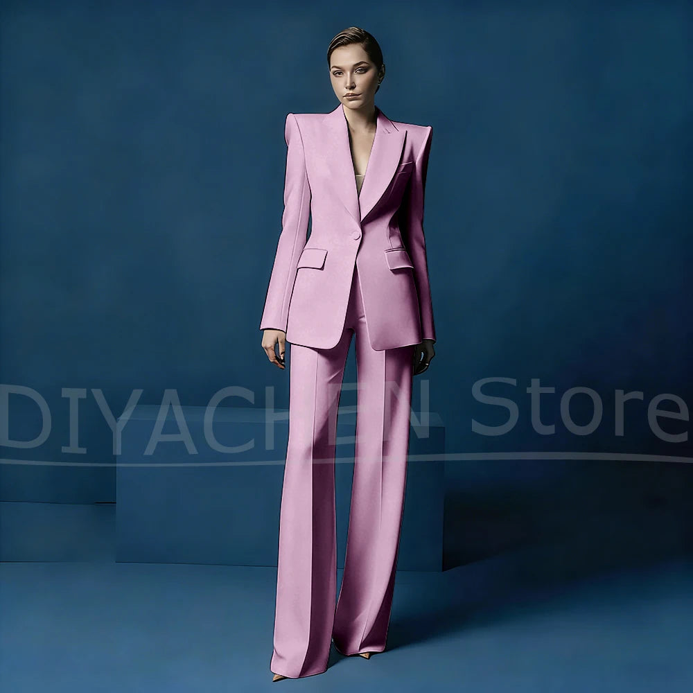 Ensemble tailleur pantalon large et blazer pour femme – Veste ajustée à un bouton avec revers pointus – Tenue élégante et formelle pour le bureau ou les soirées