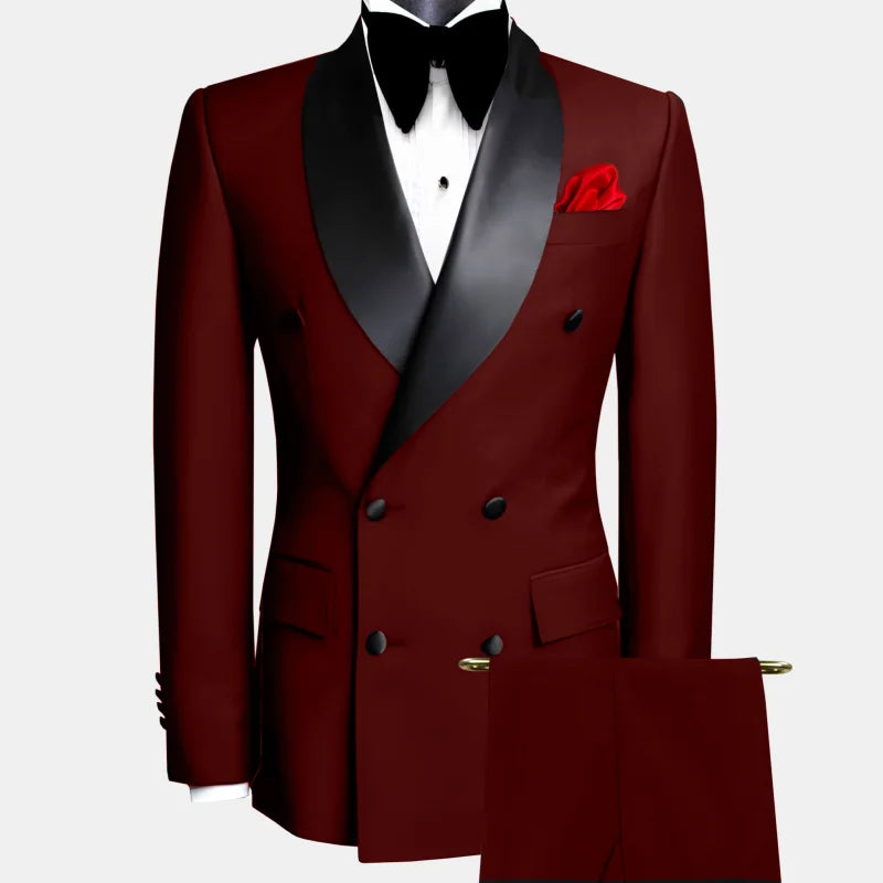 Veste et pantalon noirs trempés à double bouton pour hommes, revers noir, mariage, marié, affaires, anniversaire, banquet, travail, 2 pièces