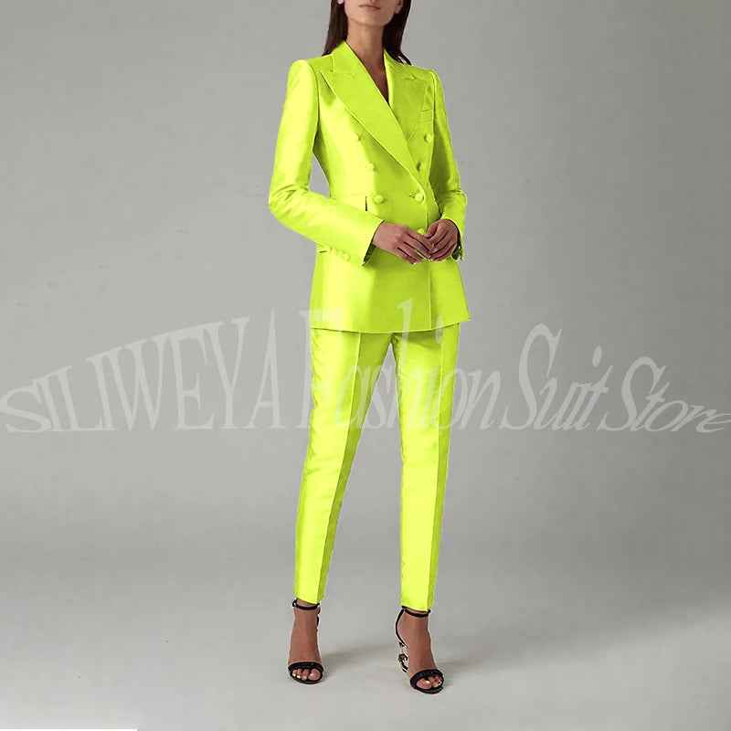 Ensemble blazer et pantalon à double boutonnage pour femme, rose brillant, vêtements élégants pour femme, coupe couvertes, tenue de bureau, luxe, 2 pièces