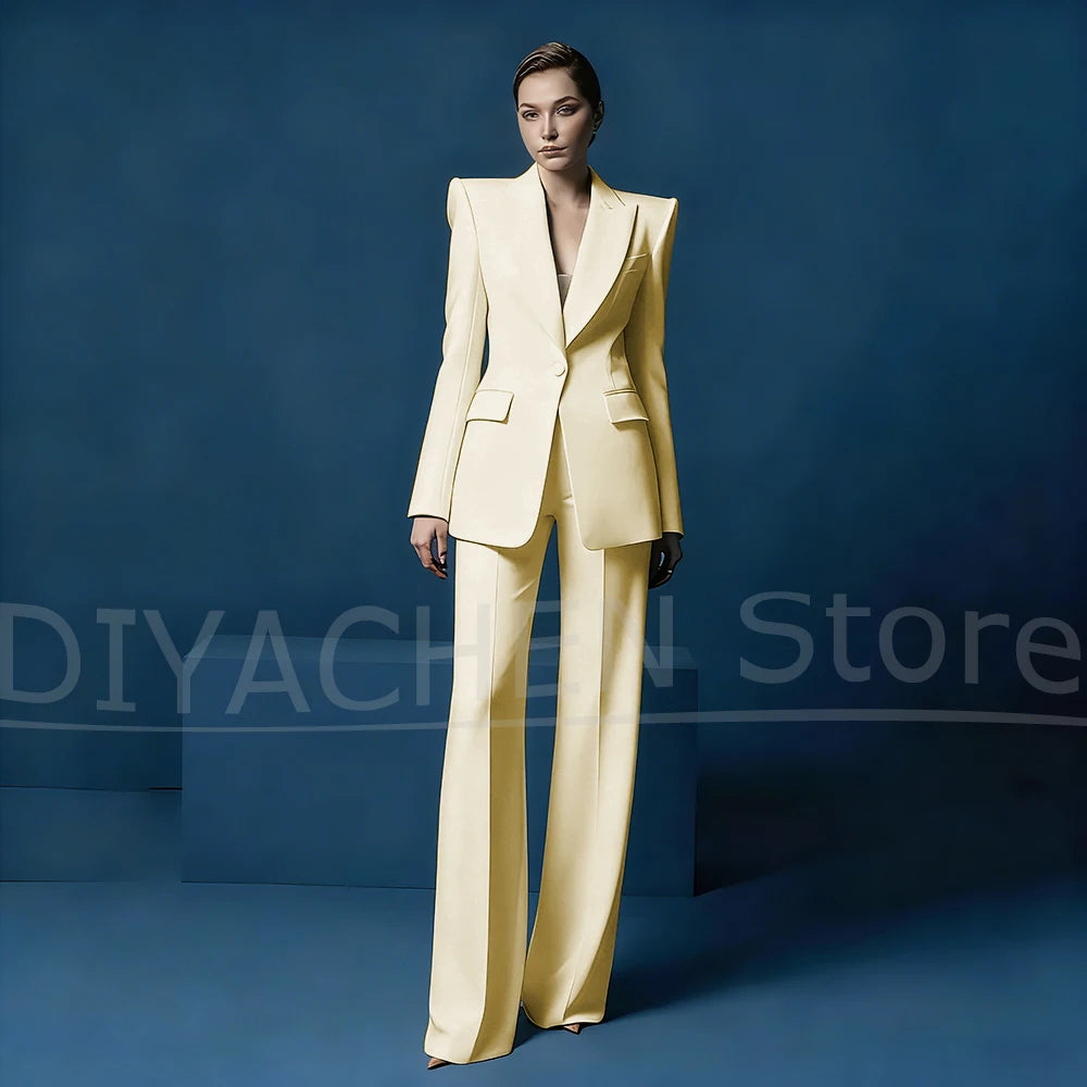 Ensemble tailleur pantalon large et blazer pour femme – Veste ajustée à un bouton avec revers pointus – Tenue élégante et formelle pour le bureau ou les soirées