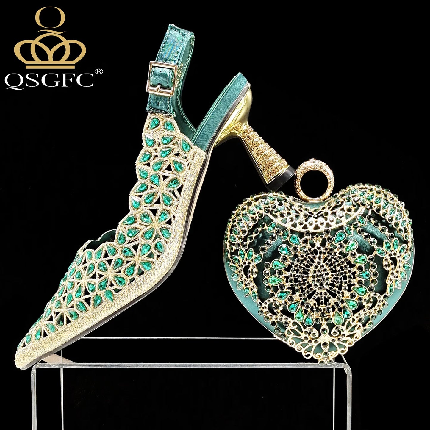 QSGFC nouveau INS mode Style strass découpe talons de fête bout pointu Orange femmes chaussures et sacs à talons