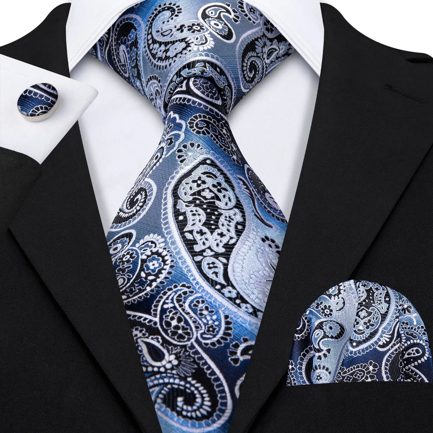 Hommes cravate or bleu marine rayé soie cravate Barry.Wang 3.4 "Jacquard fête mariage tissé créateurs de mode cravate pour hommes d'affaires