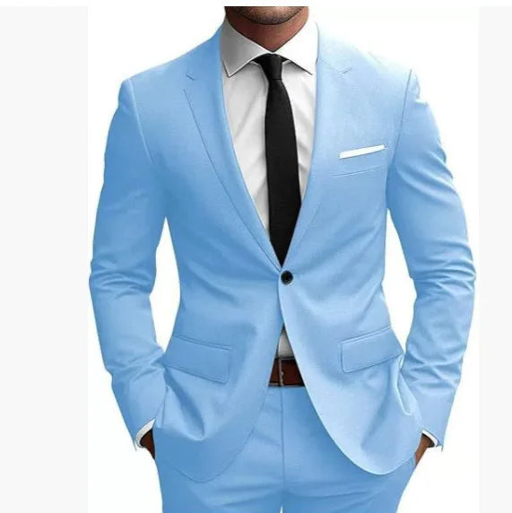 Ensemble de costumes deux pièces pour hommes – Blazer à col rabattu et manches longues, pantalon uni, coupe ajustée – Idéal pour affaires et soirées – Collection Printemps 2026