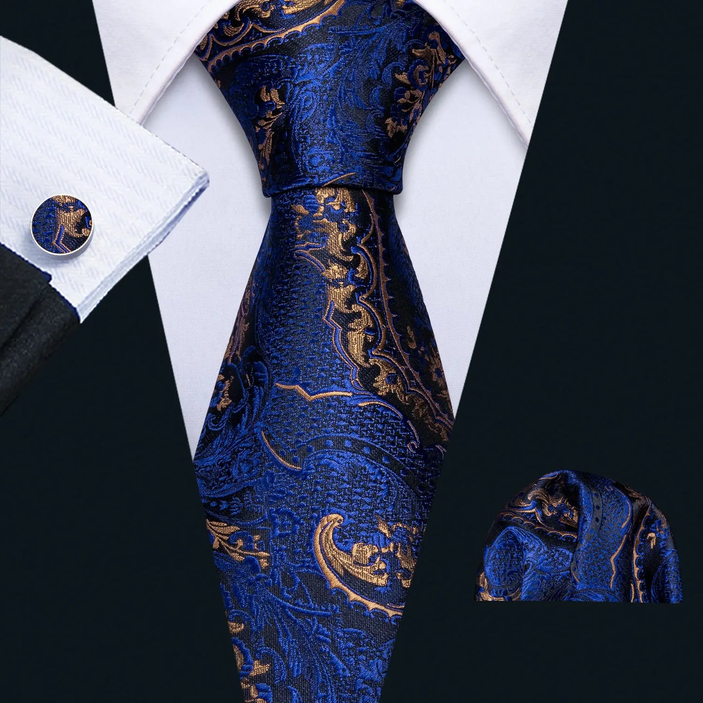 Hommes cravate or bleu marine rayé soie cravate Barry.Wang 3.4 "Jacquard fête mariage tissé créateurs de mode cravate pour hommes d'affaires