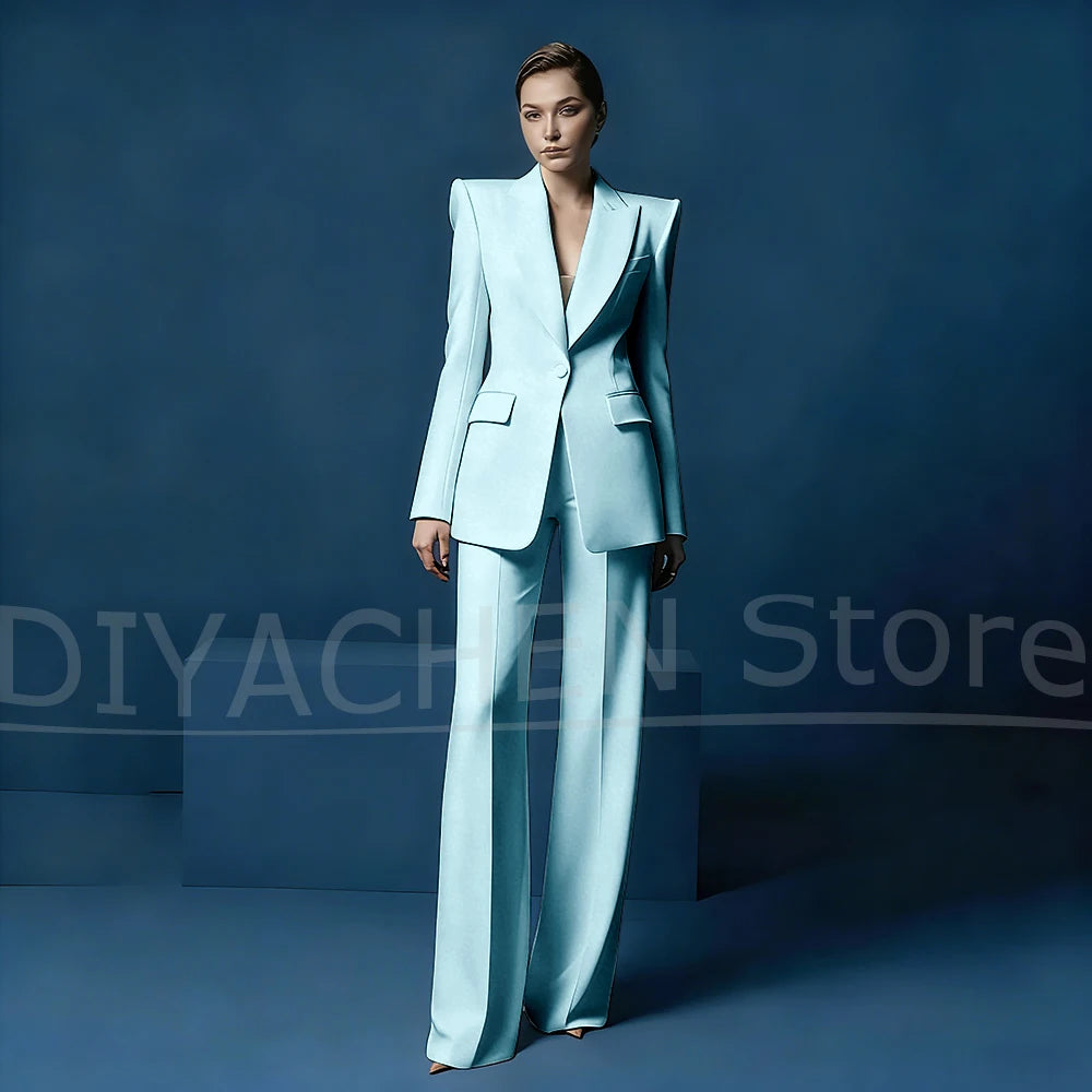 Ensemble tailleur pantalon large et blazer pour femme – Veste ajustée à un bouton avec revers pointus – Tenue élégante et formelle pour le bureau ou les soirées