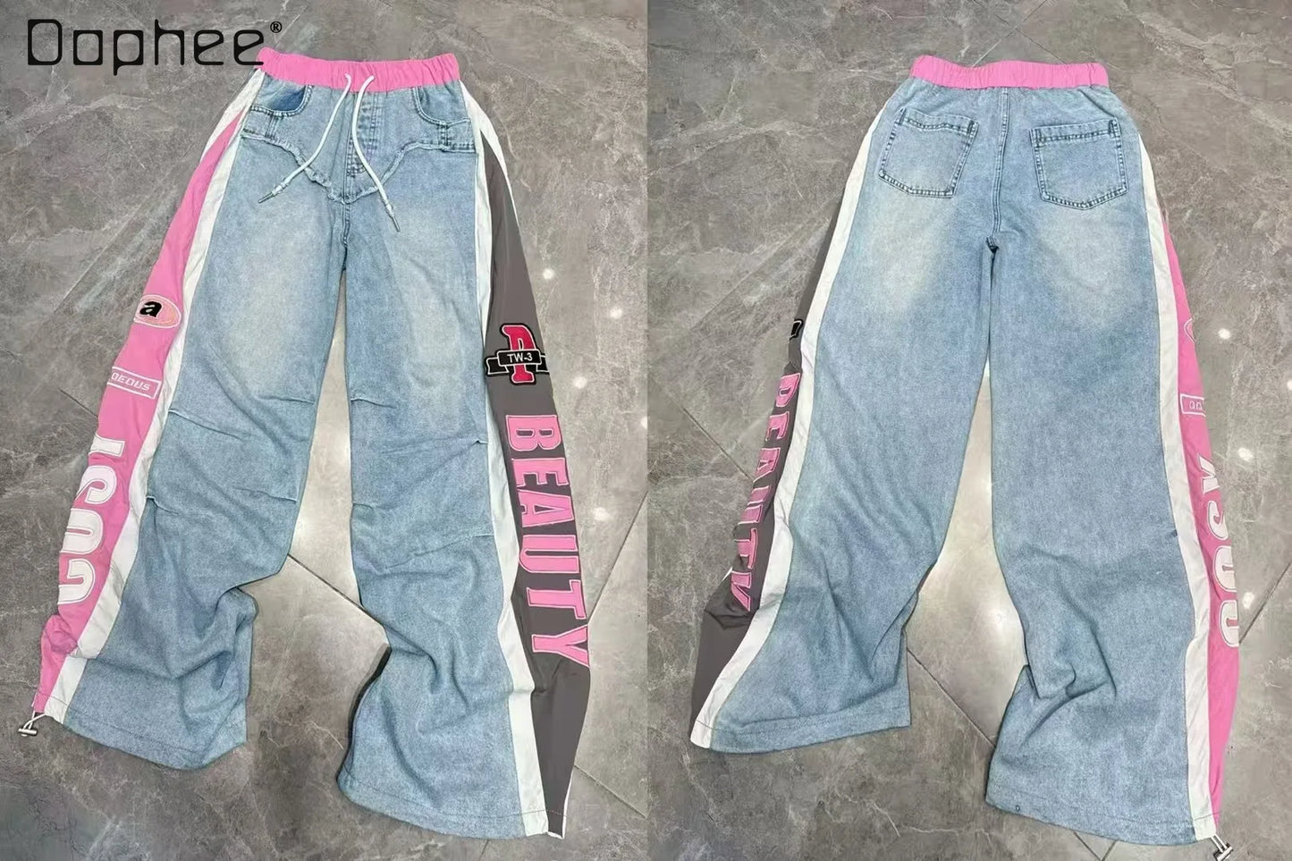 Ensemble décontracté tendance européenne pour femme, nouvelle collection printemps 2026, avec haut à manches longues en denim brodé de lettres et pantalon à taille élastique