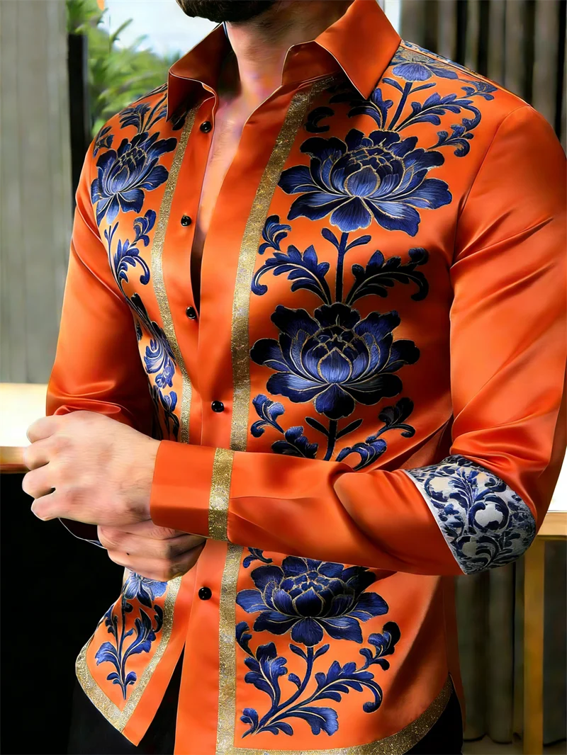 Nouvelle chemise à manches longues pour homme, motif floral 3D imprimé, 11 couleurs, chemise de haute qualité, chemise décontractée à manches longues avec col