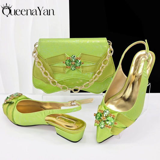Ensemble de sandales et de sacs assortis pour femmes, chaussures de mariage, vert citron, parfait pour la fête, dîner, éna Yan, mode italienne, 2025
