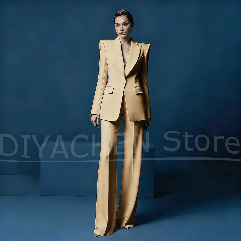 Ensemble tailleur pantalon large et blazer pour femme – Veste ajustée à un bouton avec revers pointus – Tenue élégante et formelle pour le bureau ou les soirées