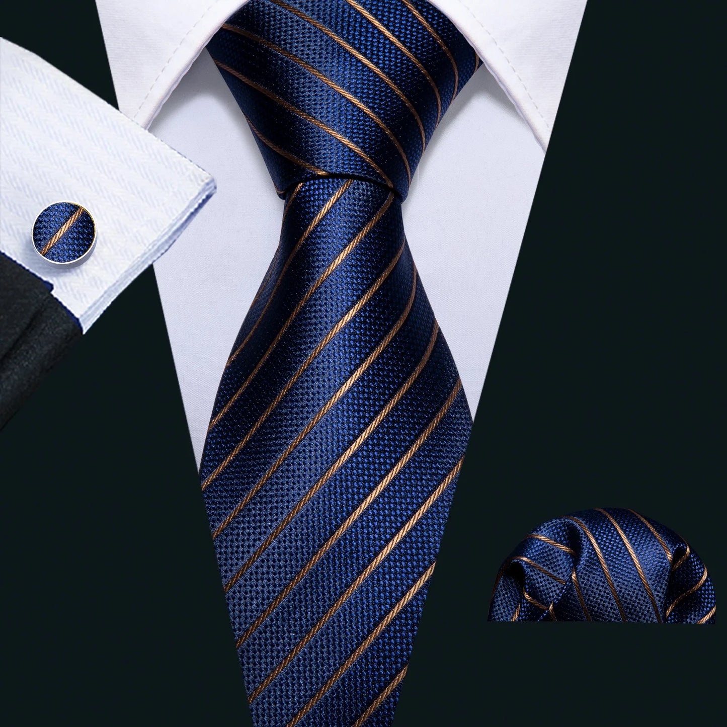 Hommes cravate or bleu marine rayé soie cravate Barry.Wang 3.4 "Jacquard fête mariage tissé créateurs de mode cravate pour hommes d'affaires